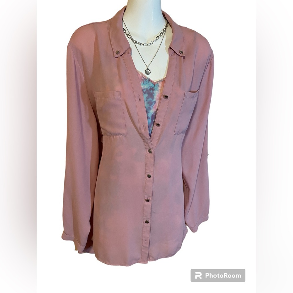 Reitmans semi-sheer Blush Pink Shirt Layering Blouse 14 Plus